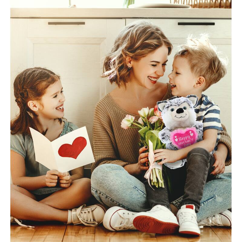 DolliBu Happy Mother's Day Super Soft Plush Sitting Husky Dog Figure - 9 inches