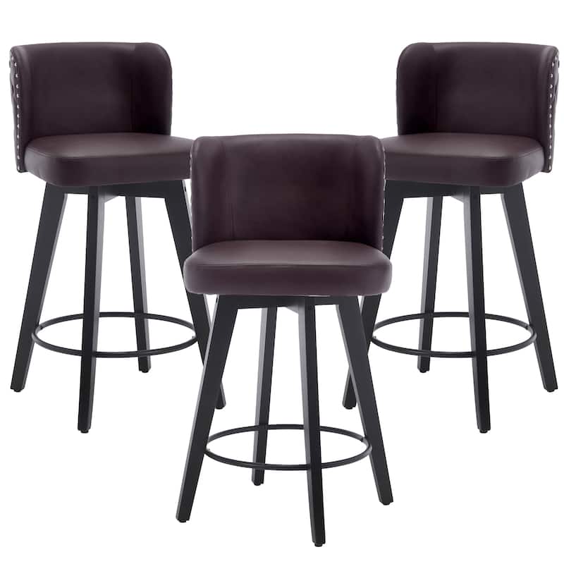 27.5" Faux Leather Upholstered Swivel Counter Height Bar Stool with Wooden Frame, Set of 1/2/3/4