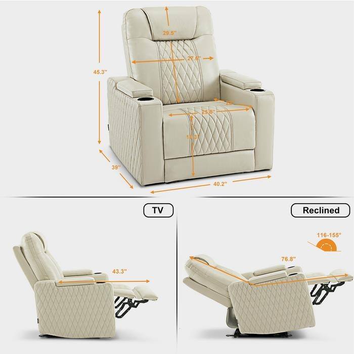 MCombo Power Recliner Chair with Adjustable Headrest, USB & Type C Port, LED Light HTS401