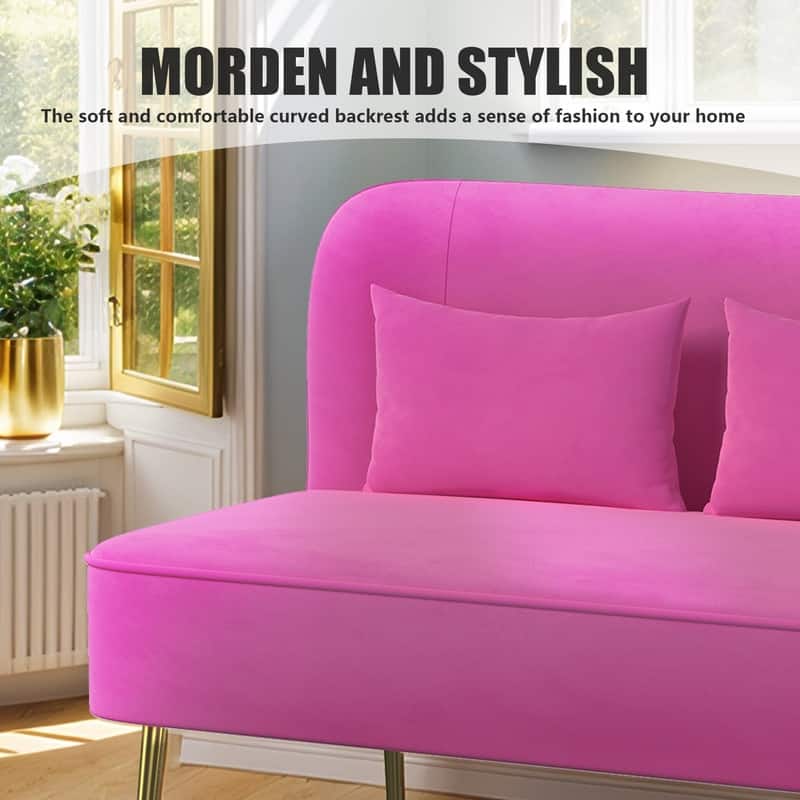 Upholstered Tuft Velvet Metal Thick Cushion Two Accent Chairs Loveseat