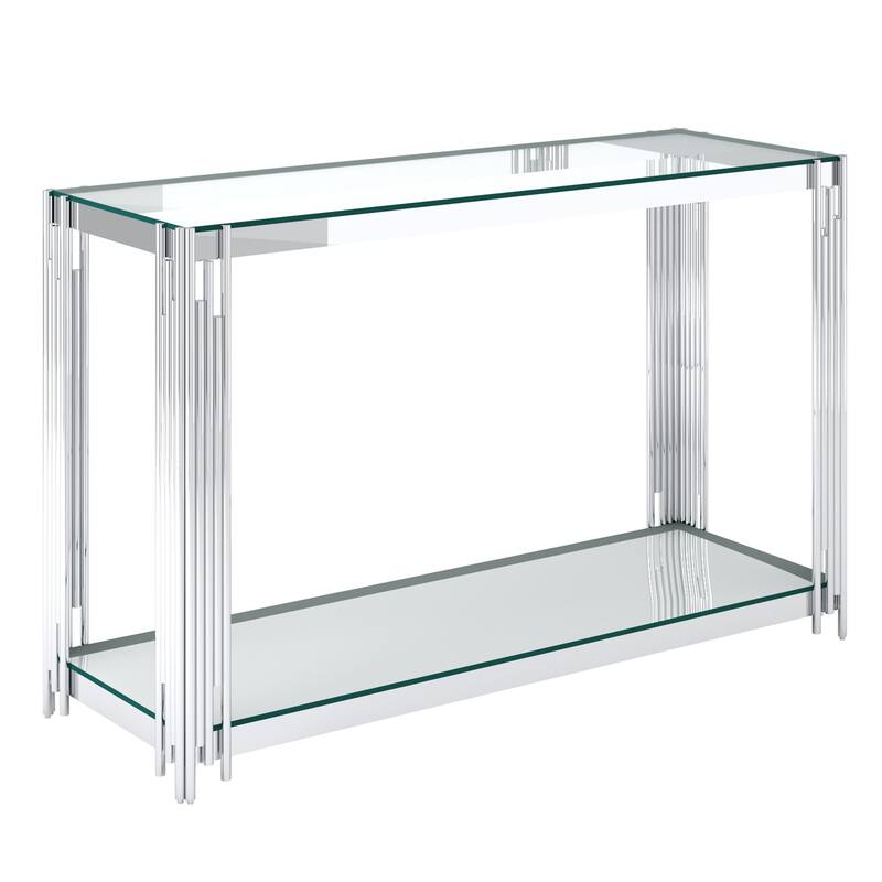 Contemporary Metal and Glass Console Table - Silver