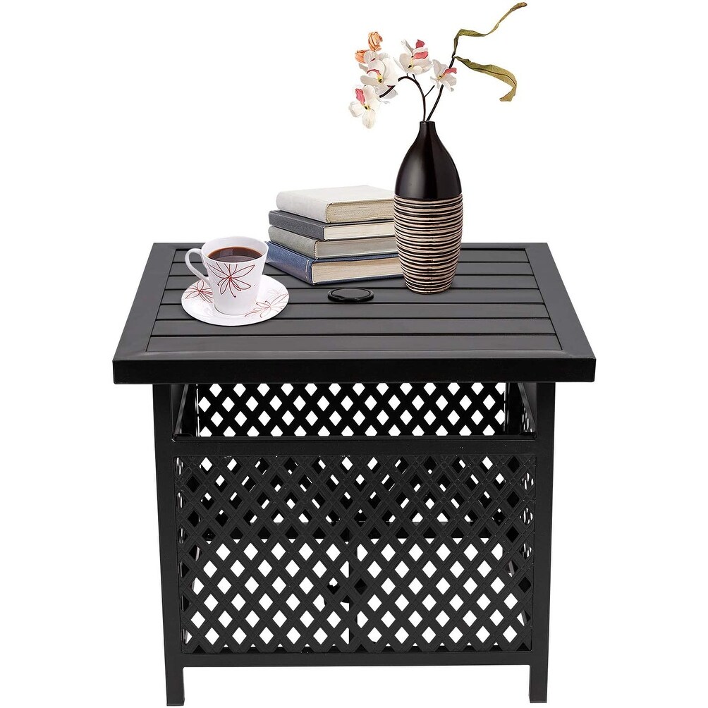 Wichai Shop Patio Rattan Wicker Umbrella Side Table Stand with Hole Steel Outdoor Deck Dining Garden Pool 