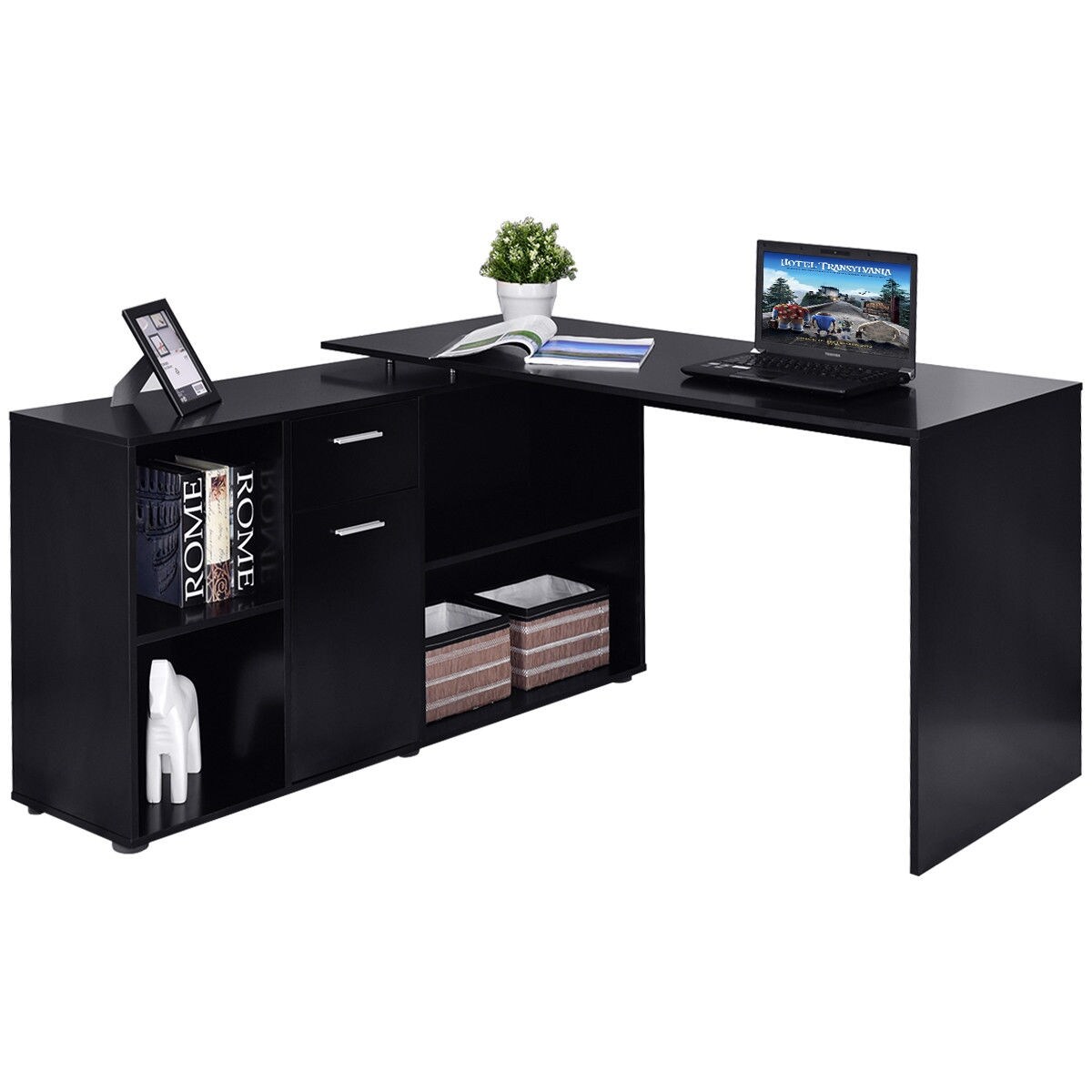 Shop Costway Rotating L Shape Computer Desk Corner Pc Laptop Table