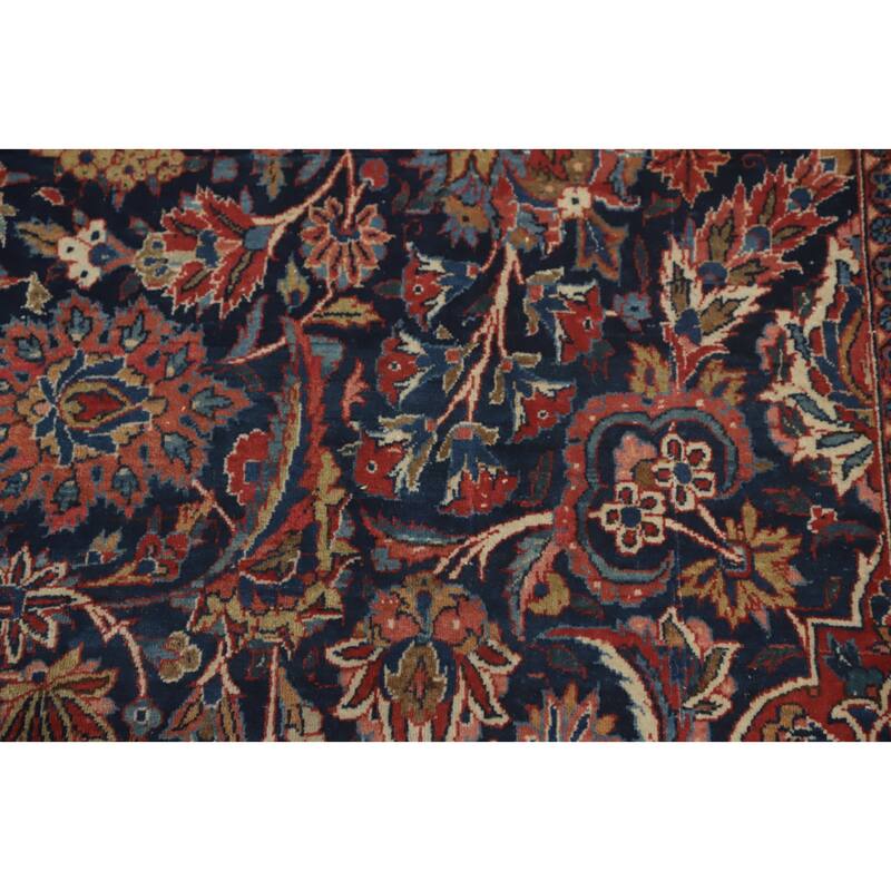 Hand Knotted Oriental 100% Wool Carpet Traditional Floral Navy Blue & Blues Kashan Area Rug - 14' 2'' X 10' 0''