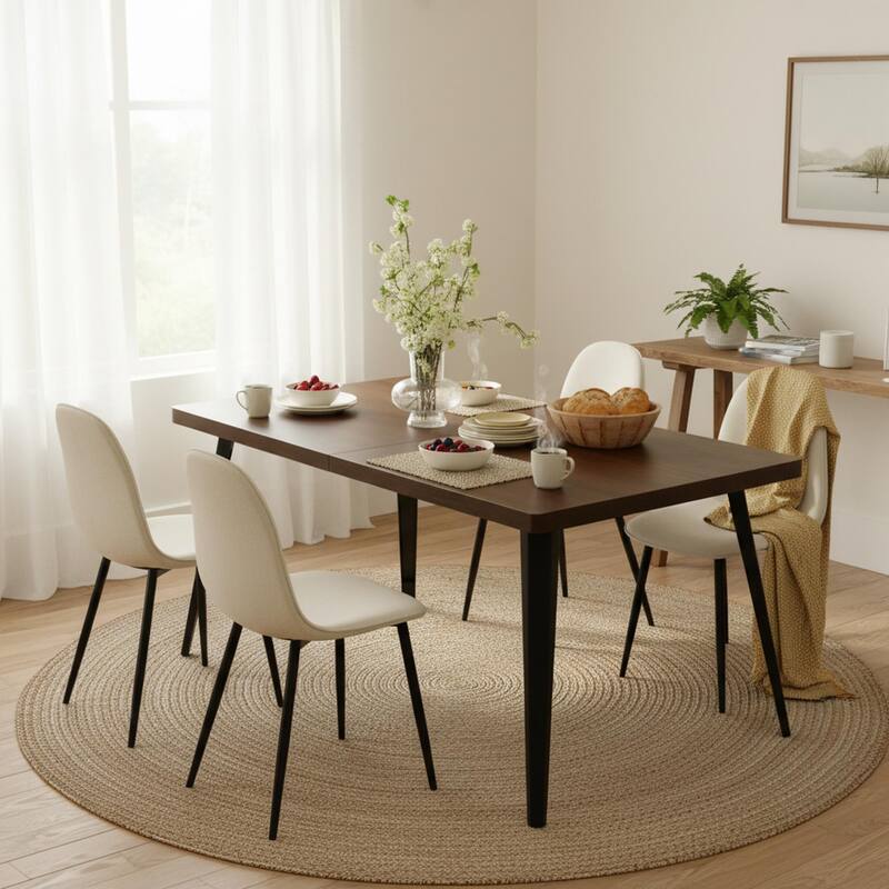 Homy Casa 5-Piece Dining Room Set with Modern Brown Table and 4 Upholstered Side Chairs