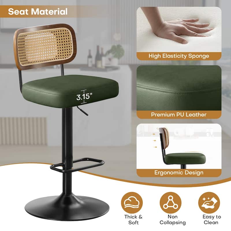 Adjustable Height Swivel Bar Stools with Back and Footrest - 17.7"W x 15.75"D x 35"-42.9"H