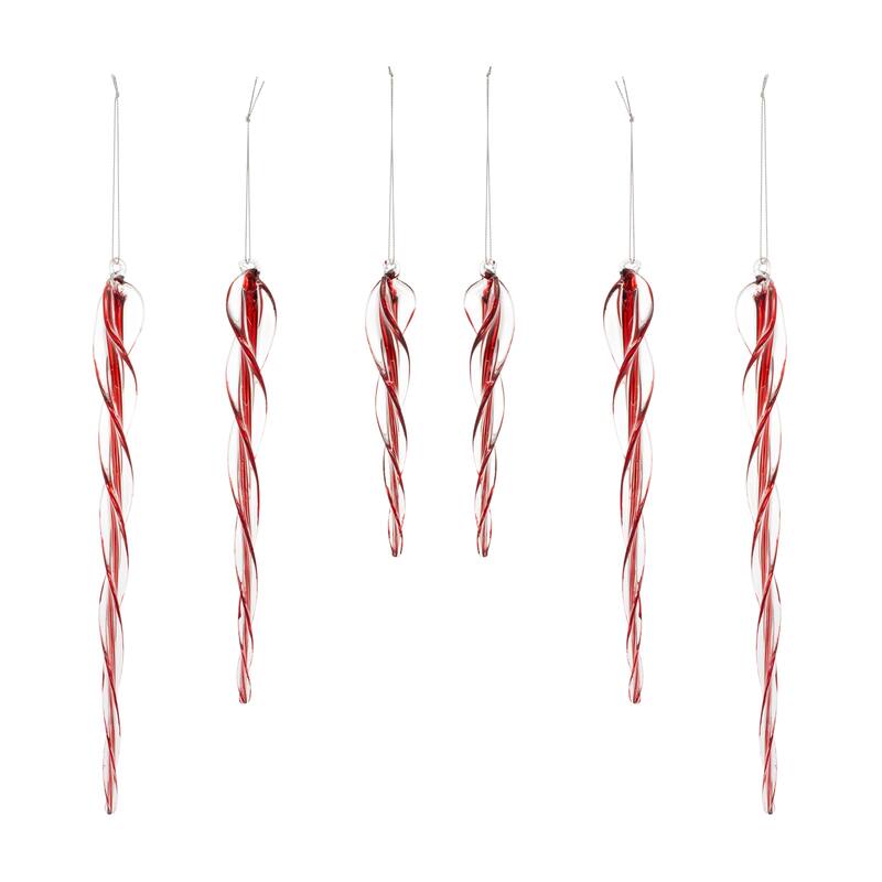Glass Icicle Ornament (Set of 6) - Red