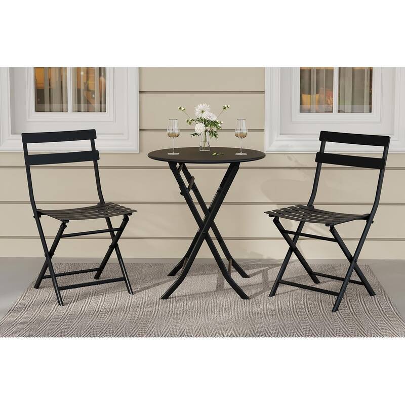 3-Piece Patio Bistro Set Folding Bistro Table and 2 Chairs - Black