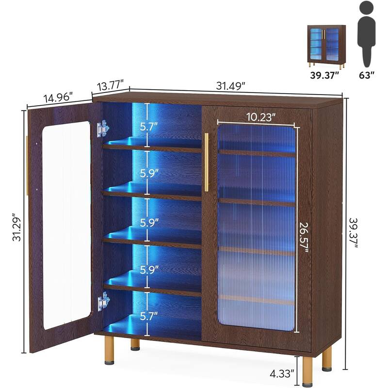 5-Tier Shoe Storage Cabinet with Door and Light