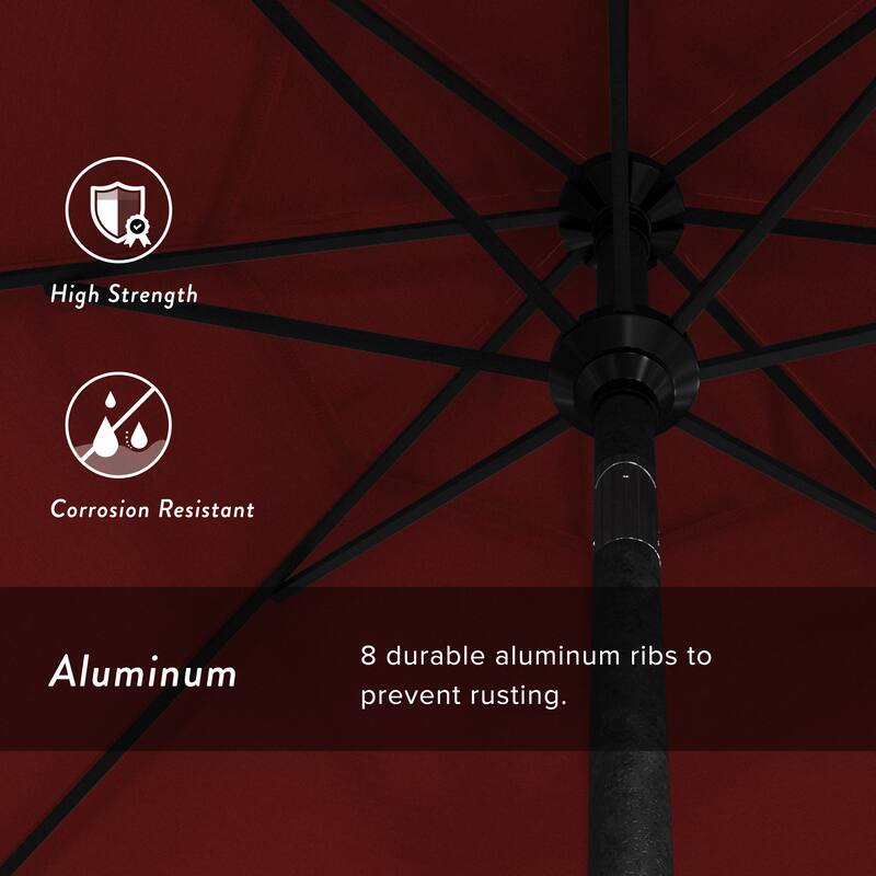 California Umbrella 9' Rd. Aluminum Patio Umbrella, Crank Lift with Push Button Tilt, Black Finish, Pacifica Fabric