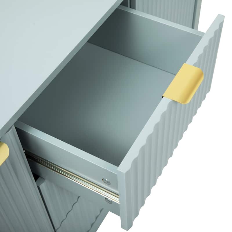 Entryway Cabinet with Wave Design-3 Adjustable Shelves, 3 Drawers & Close Doors, Storage Console Table with Metal Handle