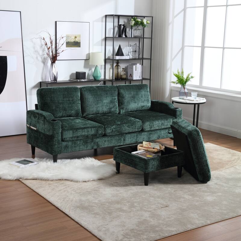 Convertible Sectional Sofa Couch, L-Shape Cozy Sofa Couch Set 4 Seat Sofa Sectional with Storage Ottoman for Living Room