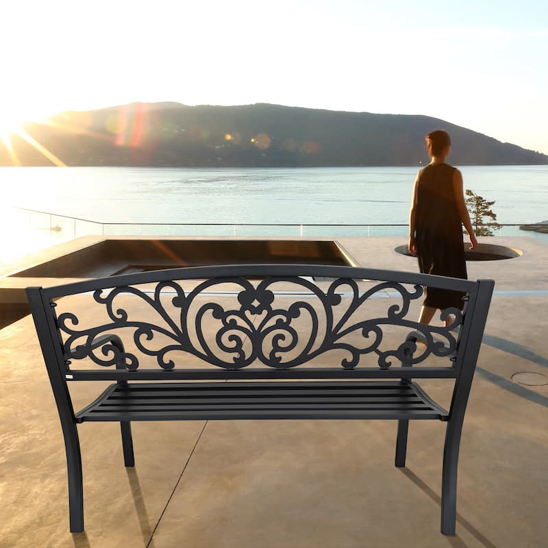 Garden Bench Patio Porch Chair Cast Iron Love Seat - 34.25" H x 50" W x 23.62" D