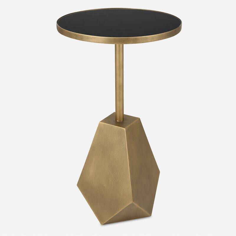 Glass Top Accent Table with Geometric Base - 24.25" - Black and Bronze