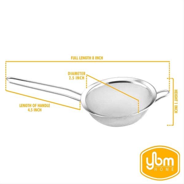 dimension image slide 2 of 4, YBM Home Stainless Steel Fine Mesh Strainer Colander Sieve with Handle for Rinsing Grains Beans Rice Fruits