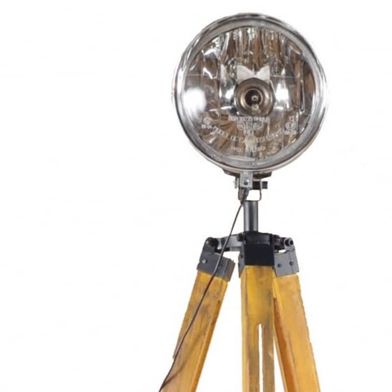 Brown Wood Tripod Floor Lamp with Cone Shade and Distressed Finish - 10" x 10" x 35" (D x W x H)