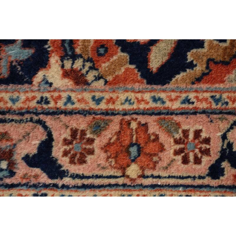 Hand Knotted Oriental 100% Wool Carpet Traditional Floral Navy Blue & Blues Tabriz Area Rug - 11' 10'' X 9' 4''