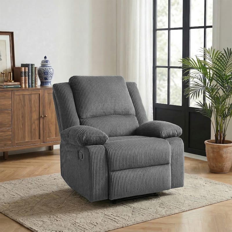 Corduroy Manual Recliner Chair with Footrest - Corduroy - Dark Grey