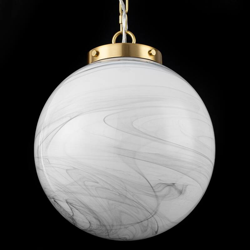 Brushed Gold Pendant Light with Marbled Glass Globe Kitchen Bedroom - Dia.11.81-in