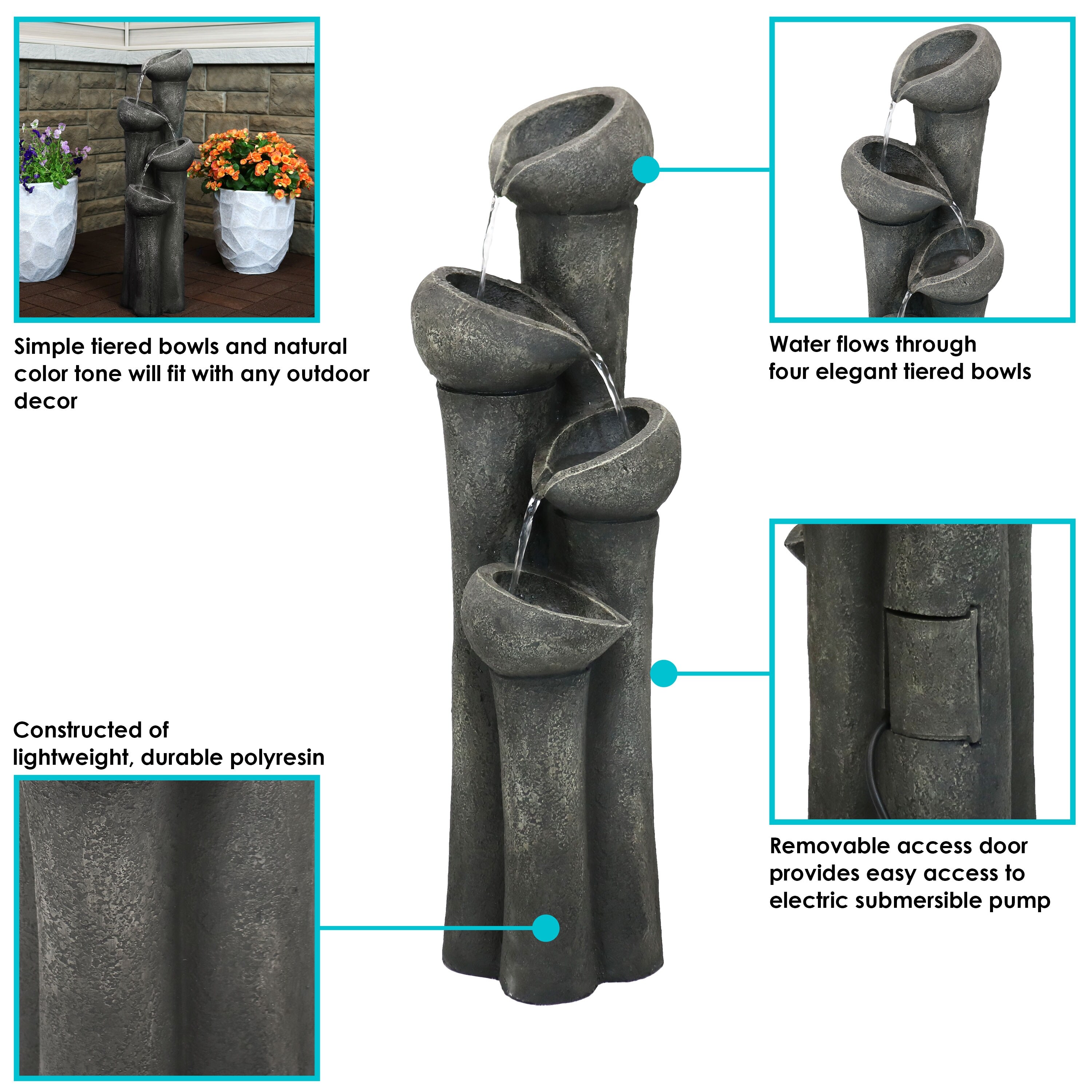 Shop Sunnydaze Tiered Flowing Bowls Outdoor Garden Water Fountain