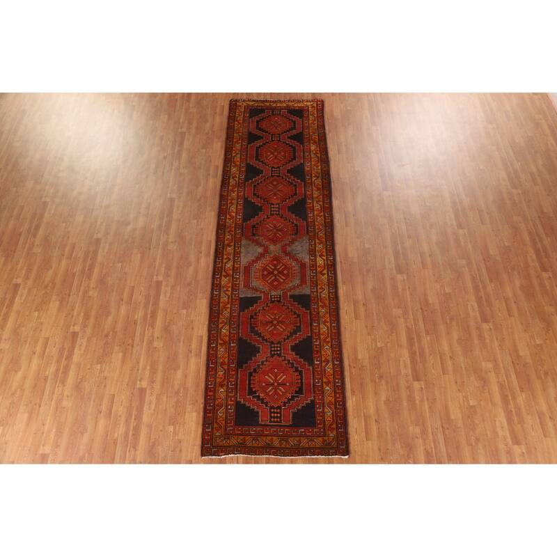 Orange Ardebil Persian Vintage Runner Rug Handmade Wool Carpet - 3'9"x 13'3"