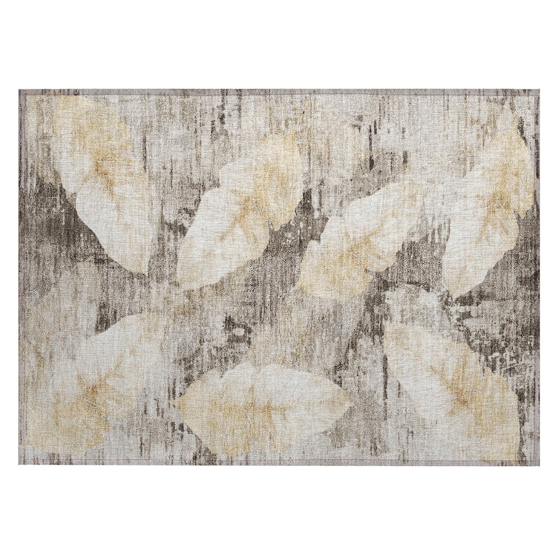 Machine Washable Indoor/Outdoor Modern Leaf Chantille Rug
