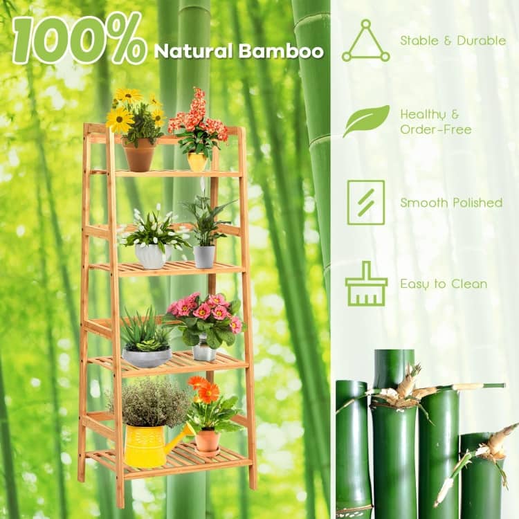 4-Tier Bamboo Ladder Shelf-Natural - 19" x 12.5" x 45" (L x W x H)