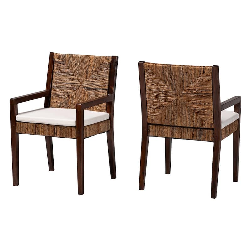 Cordoba Bohemian Natural Seagrass and Mahogany Wood 2-Piece Dining Chair