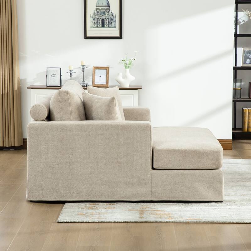 56.3"W Modern Chenille linen Loveseat Sofa,Sofa Bed with Pillows&Metal Legs