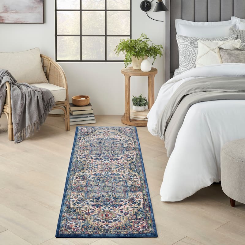 Nourison Global Vintage Traditional Persian Vintage Area Rug - 2' x 6' - Ivory Navy - Runner