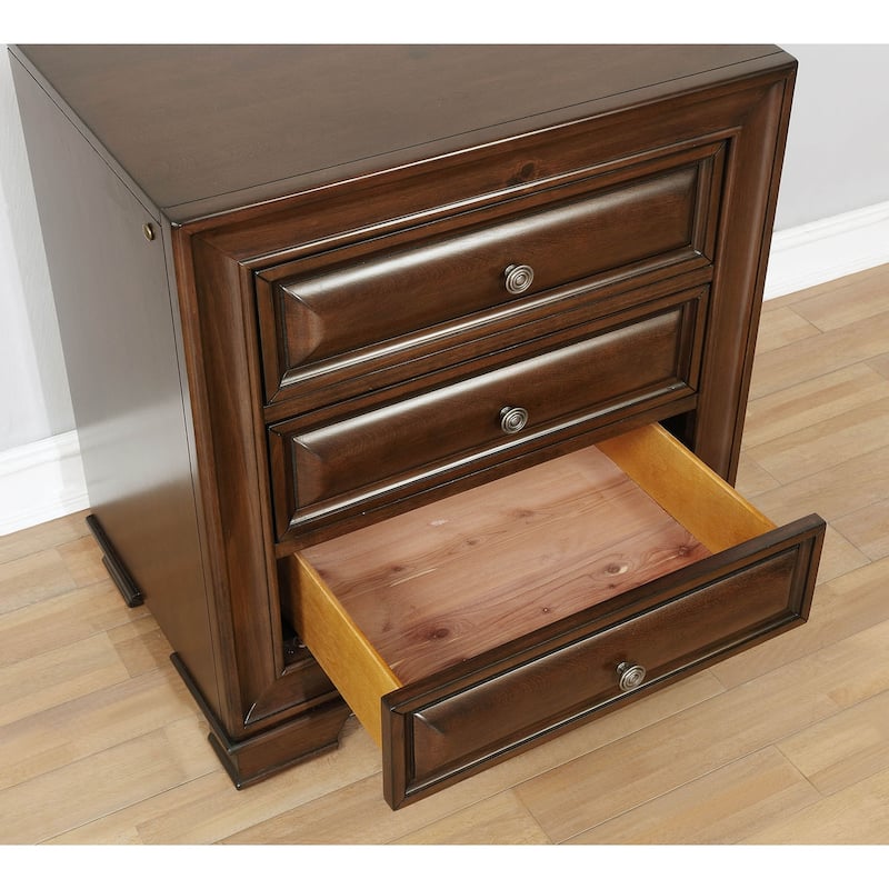 Wooden Night Stand With 3 Drawers In Cherry Brown