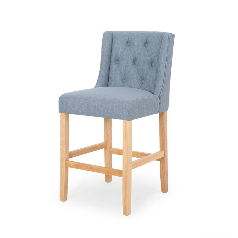 Vienna Contemporary Fabric Tufted Wingback 27 Inch Counter Stools, Set of 2, Light Blue and Natural