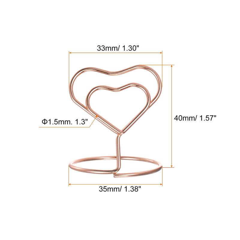 12pcs Table Number Holders 40mm Tall 35mm Base Width Mini Heart - Rose Gold