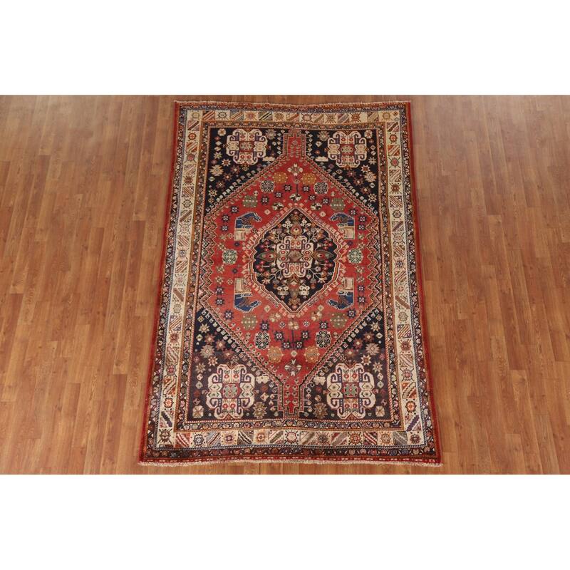 Vegetable Dye Shiraz Kashkoli Persian Vintage Rug Handmade Wool Carpet - 5'2"x 7'9"
