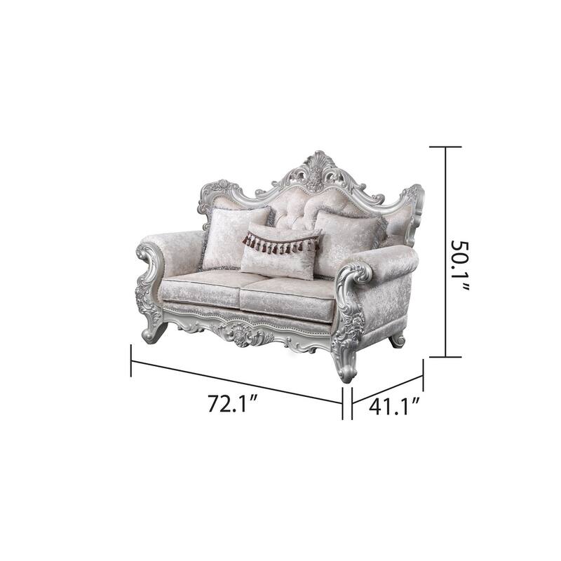 Melrose Traditional Style Loveseat Made with Wood & Silver Champagne Finish