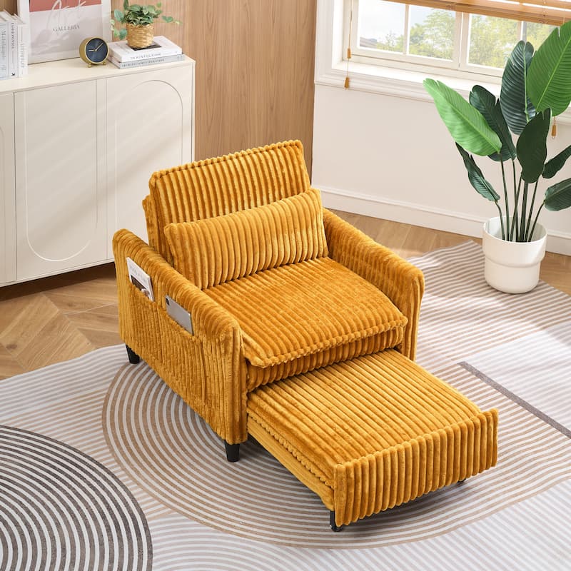 Corduroy Accent Chair Convertible Chaise Lounge, Single Sofa Chair Lounge Chair Pull-out Sleeper Sofa Bed - Yellow