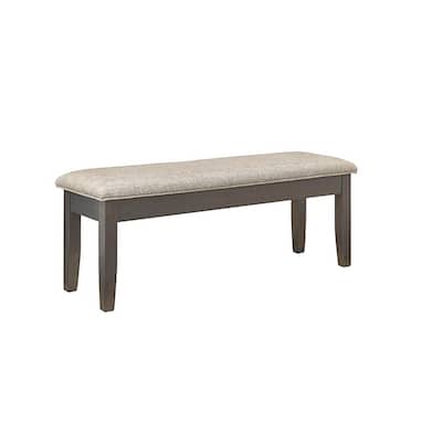 Dylan 48 Inch Bench, Brown Wood Frame, Gray Fabric Upholstered Cushion