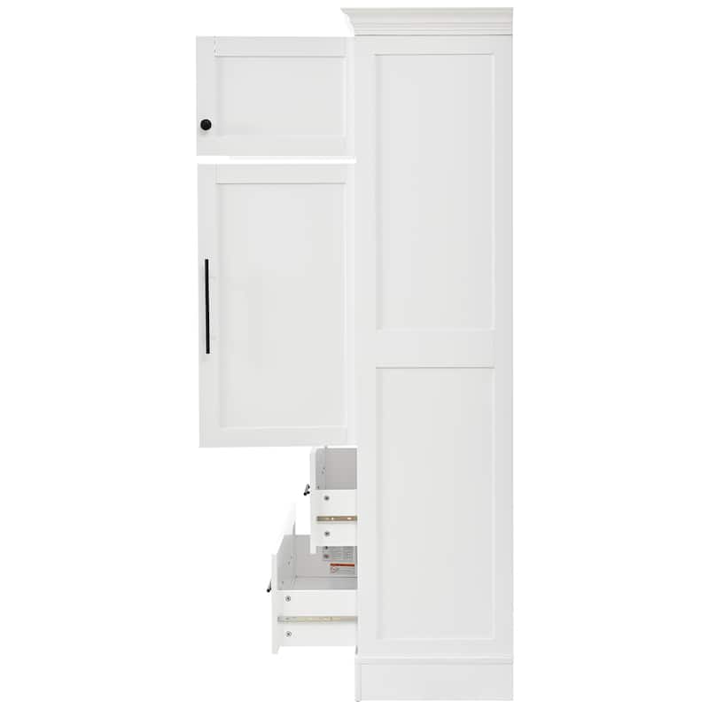 Farmhouse Kitchen Pantry, 40"W - 4-Door Freestanding Cabinet with Pull-Out Trays, Drawers & Pan Storag