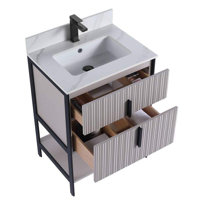 Fine Fixtures Serenity Modern Bathroom Vanity with White Carrara Stone Top