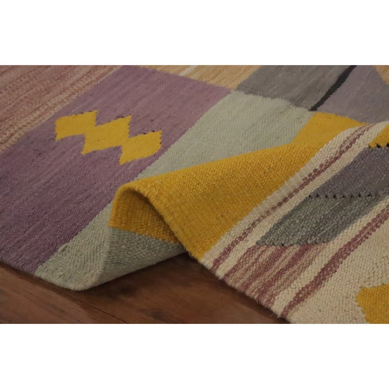 Hand Woven Oriental 100% Wool Carpet Southwestern Tribal Purples Kilim Area Rug - 7' 11'' X 4' 10''
