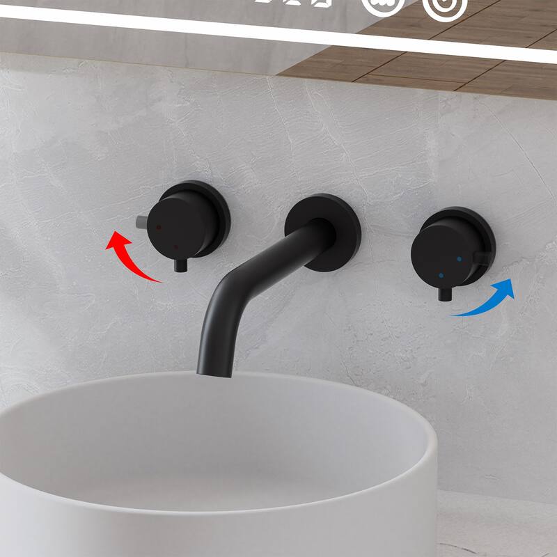 2-Handle Wall Mount Bathroom Faucet in Matte Black - Faucet Height: 4.1"