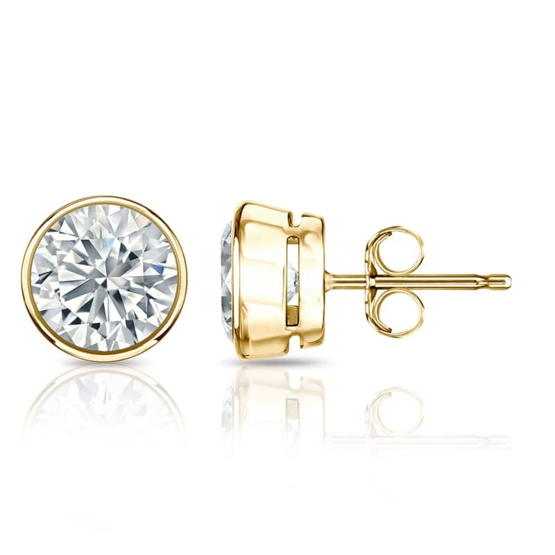 Auriya Lab Grown Round Bezel Diamond Stud Earrings 2.00 to 10.00 ct. tw. Push-Back (D-E VVS) - 8.00ct. tw. - Gold - Yellow