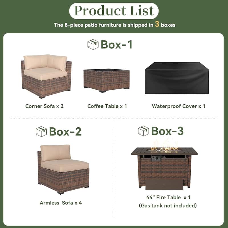 AOXUN Wicker Rattan Outdoor Sectional Sofa Set with Coffee Table