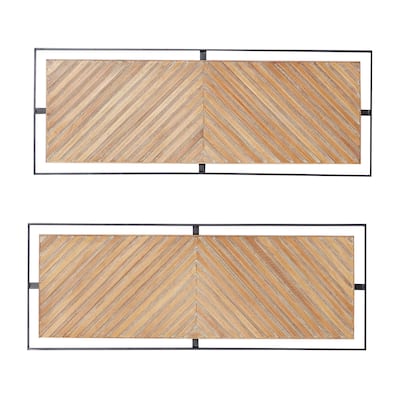 Wooden Geometric Handmade Linear Carved Home Wall Decor with Black Frame - Set of 2 Brown - Roche River Decor
