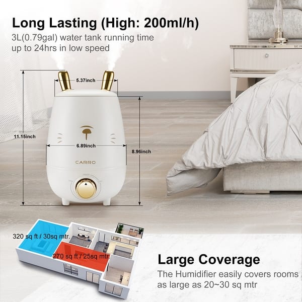 dimension image slide 0 of 2, 3L Top Fill Mist Humidifiers for Bedroom Middle Room