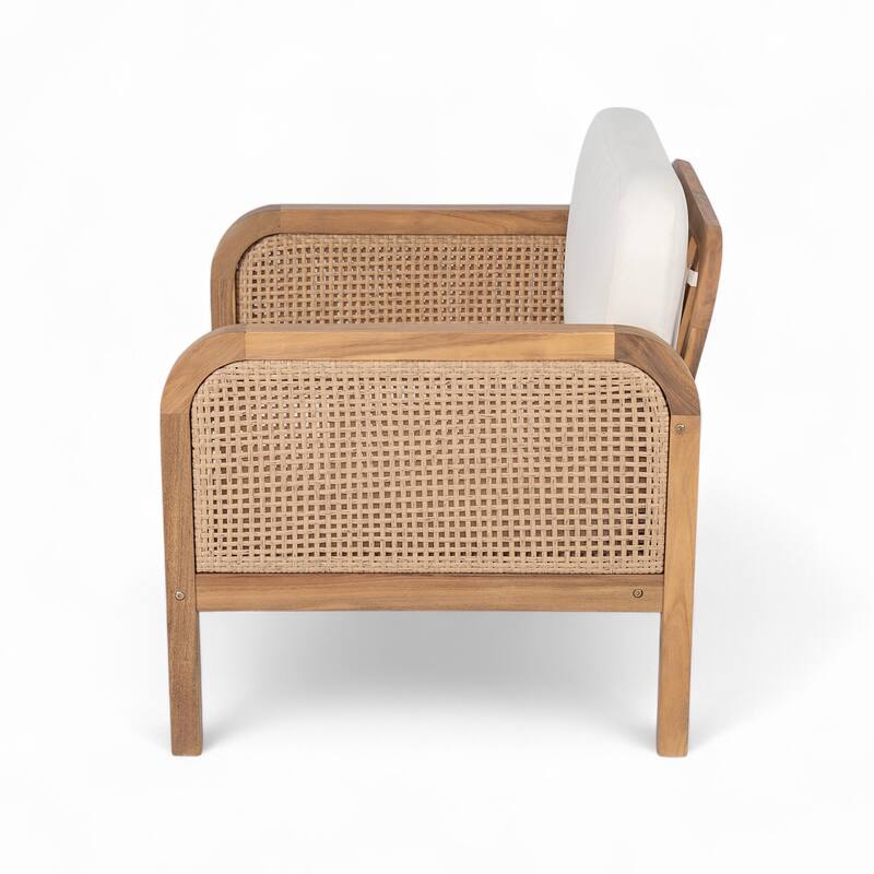 Teak Haven Outdoor Solid Wood Wicker 4-Piece Patio Conversation Set with Waterproof Cushions