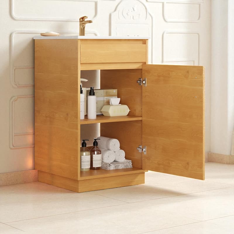 20" Farmhouse Bathroom Vanity with Ceramic Sink, Soft-Close Door, Adjustable Shelf and Freestanding Cabinet