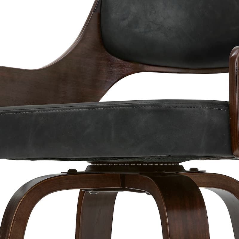 26.in Counter Height Stool Swivel Wooden Faux Leather Bar Stool with Curved Back