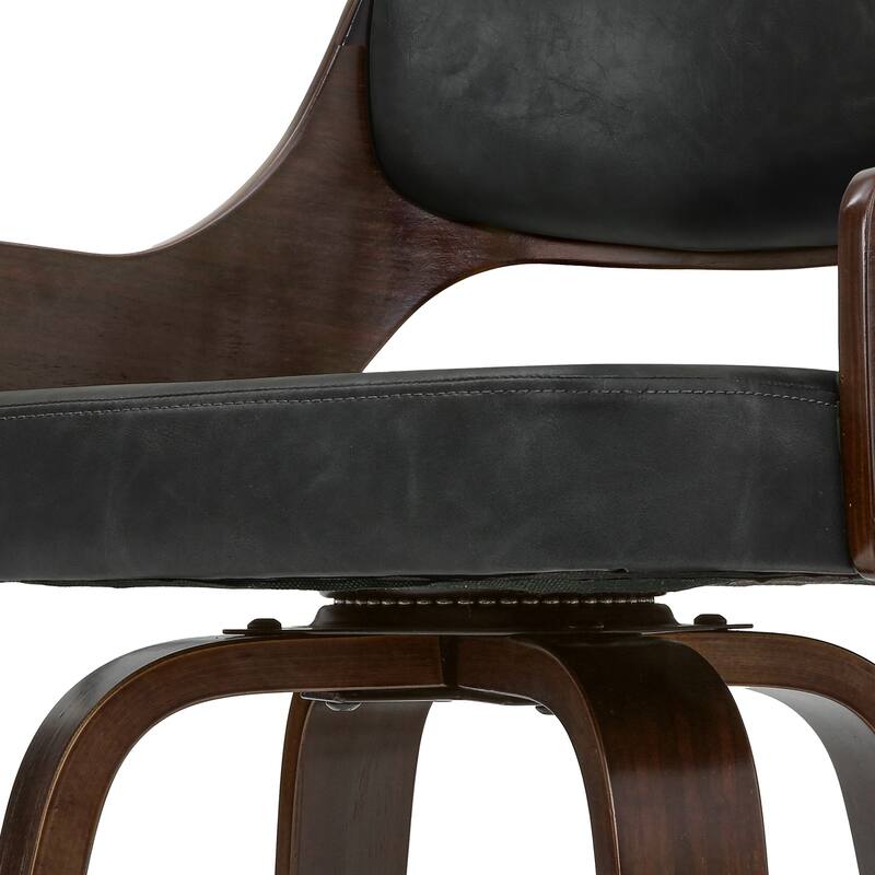 Modern Swivel Bar Stools with Curved Wood Back Upholstered Armrest Counter Stool