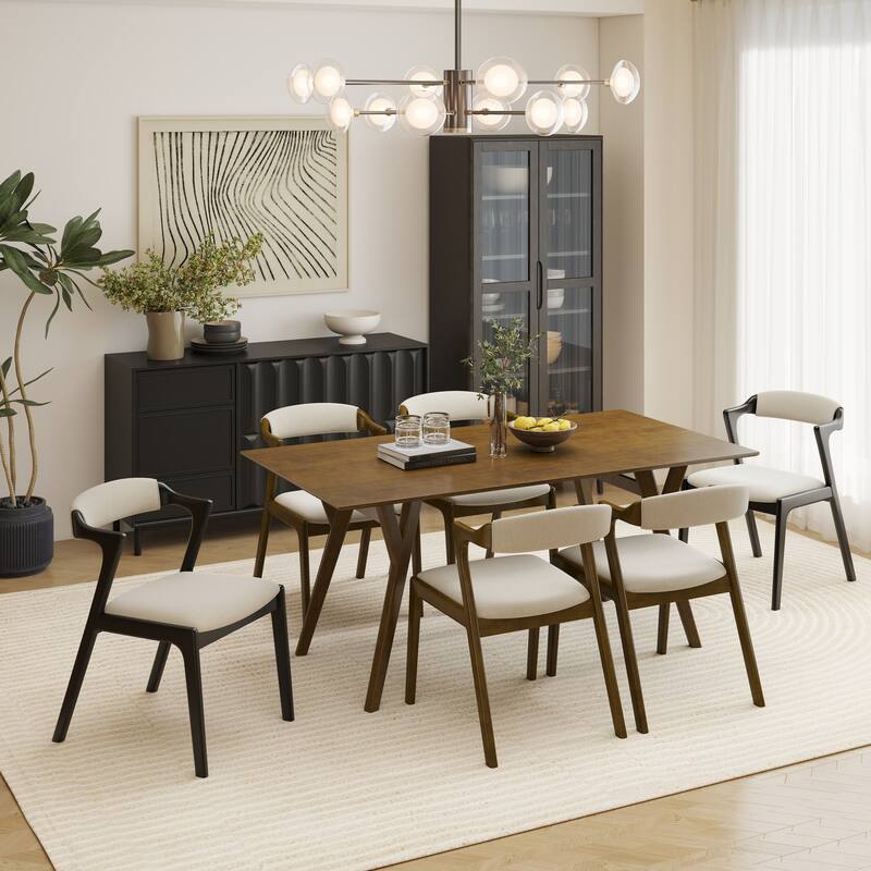 Roundhill Furniture Lavin Modern 7-Piece Dining Set, Dining Table with 6 Chairs - Walnut